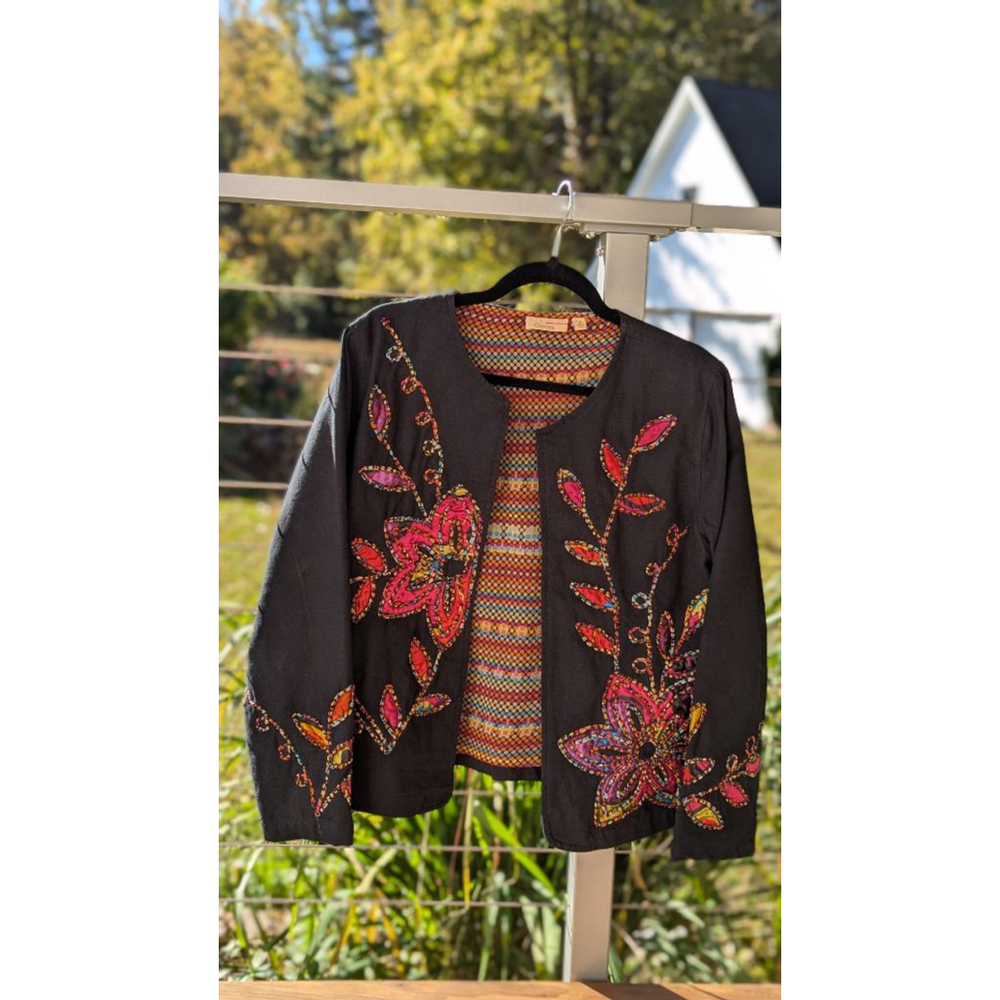 Women's Choices Black Embroidered Floral Jacket M Multicolor